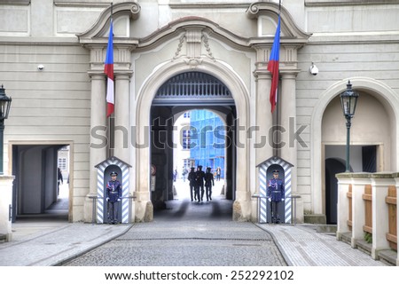 CZECH REPUBLIC, PRAGUE - April 28.2014: Security entrance in an ancient fortress Prague Castle