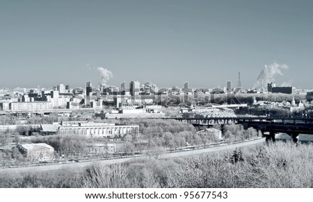 Landscape of city Moscow from a height. A photo is in the infrared light