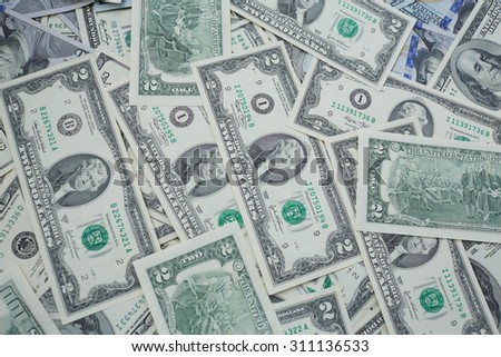 banknotes to two and one hundred USD