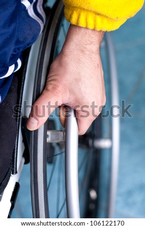 close up of a disabled young man in wheelchair