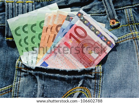 Money in blue jeans pocket, The money in a pocket of a denim