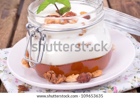 Yogurt dessert with honey and nuts