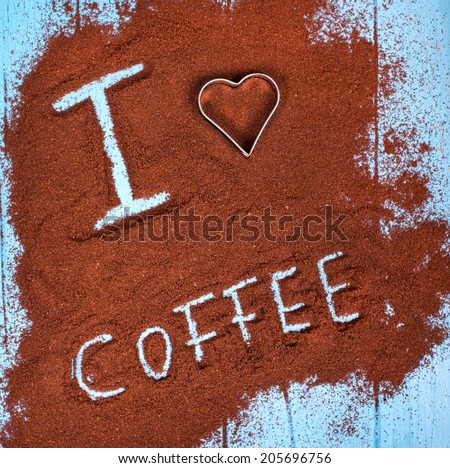 coffee ground with i love coffee text and heart shape