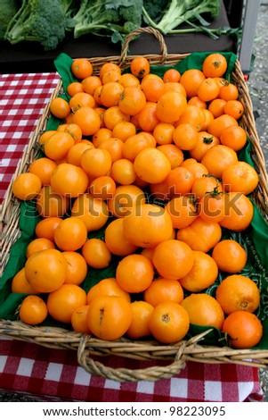 AUSTIN - MARCH 10: Yellow tomatoes are shown at a local Farmer\'s Market on March 10, 2012 in Austin, Texas. The Farmer\'s Market is less than one mile away from the SXSW event.