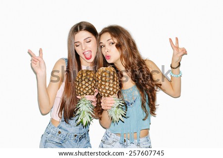 Similar – Image, Stock Photo Portrait of Two Pretty Young Women Hugging and Smiling Outdoors