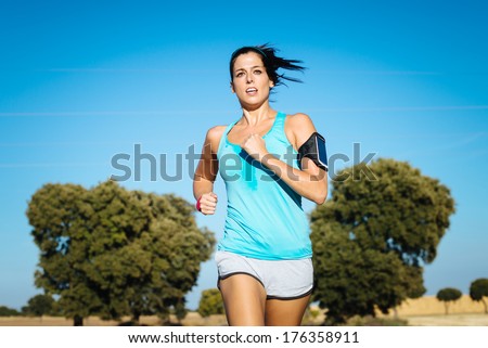 Woman Running Cross Trail In Countryside On Summer. Sweaty Fit Girl ...