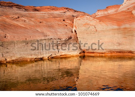 Orange White Antelope Slot Canyon Water Reflection Abstract Glen Canyon Recreation Area Lake Powell Arizona