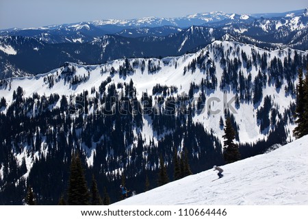 Skiing Snowy Ridge Lines Crystal Mountain Rocks Snow Trees