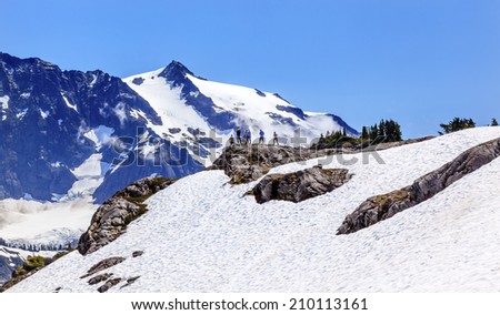 Hikers Snowfields Glaciers Artist Point Mount Shuksan Mount Baker Highway Snow Mountain Washington State Pacific Northwest
