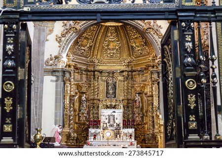 MEXICO CITY, MEXICO -  DECEMBER 25, 2014 Small Chapel Old Basilica Guadalupe Mexico City Mexico. Basilica finished 1709.  Basilica is location where Virgin Mary appeared to Mexican peasant Juan Diego