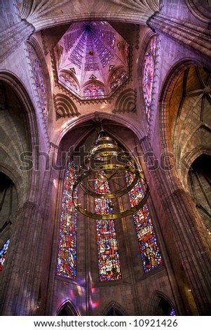 Temple of Atonement, Templo Expiatorio, Guadalajara, Mexico.  Church Dome and Stained Glass Windows Inside Overview