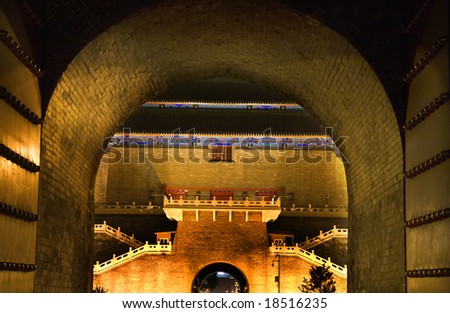 Zhenyang Gate from Qianmen Gate Tiananmen Square Beijing, China Night Shot