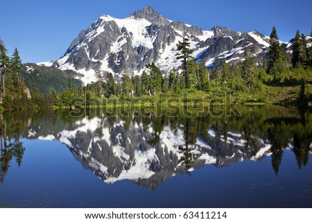 Mirror Image Reflection Lake Mount Shuksan Mount Baker Highway Snow Mountain Trees Washington State Pacific Northwest