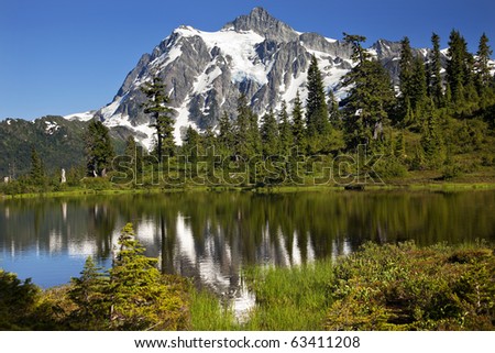 Reflection Lake Mount Shuksan Mount Baker Highway Snow Mountain Grass Trees Washington State Pacific Northwest