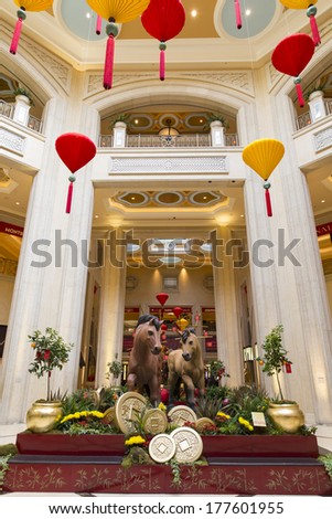 LAS VEGAS - FEBRUARY 15, 2014: The year of the Horse, Chinese new year display at Palazzo is one of the largest in Las Vegas.