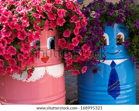 Creative funny beautiful street flower pots Italy