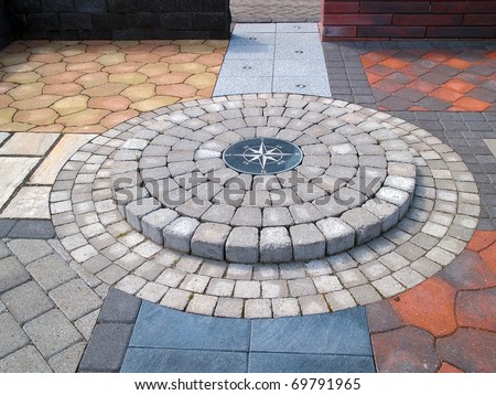 Display of different design stone floor tiles for outdoors indoors garden