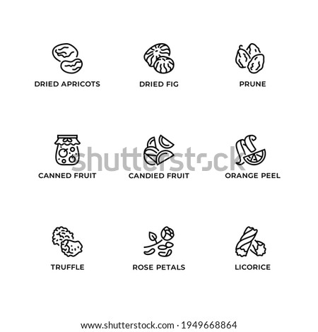 Vector set of design elements, logo design template, icons and badges for cuisine specialties. Line icon set, editable stroke.