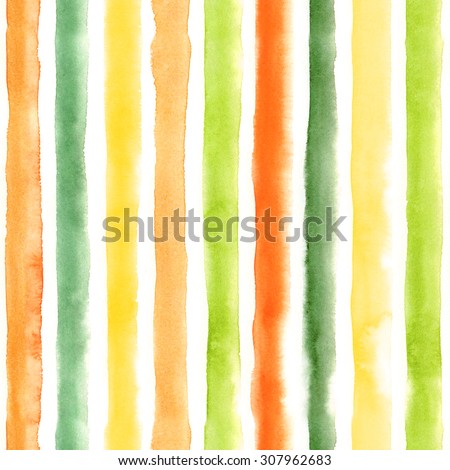 Watercolor seamless pattern with color stripes. Repeat straight stripes texture background. Hand drawing pattern.