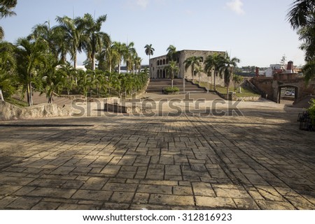 SANTO DOMINGO, DOMINICAN REPUBLIC/DOMINICAN REPUBLIC-SEPTEMBER 1: Plaza Espana and Alcazar de Colon (Diego Colon Palace) on sept 1 2015 in Santo Domingo. Dominican Republic