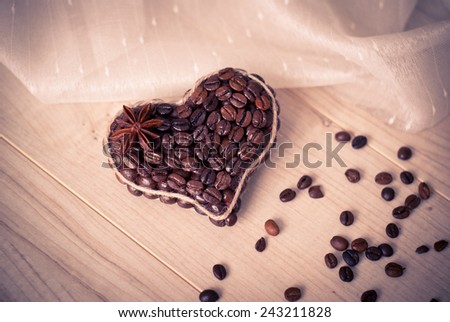 Decorative love heart made from coffe