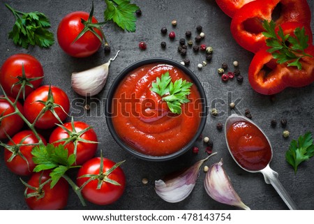 Similar – Image, Stock Photo Bowls of fresh tomato soup