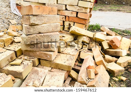 Store of bricks ready for building or sale. Construction materials and outdoor storage.