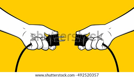 Man hands connecting electrical plug