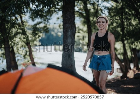 Similar – Image, Stock Photo Young woman hiking the Teide Volcano in Tenerife, Canary Islands, Spain