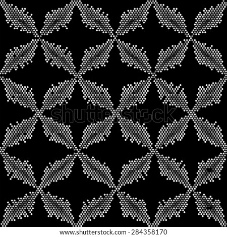 Seamless grid black and white texture. Dotted illustration background. Repeating halftone geometric element.