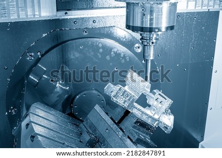 The 5-axis machining center table-tilt type cutting the aero space parts by indexable tool. The hi-technology 5-axis CNC milling machine manufacturing process. Stock foto © 