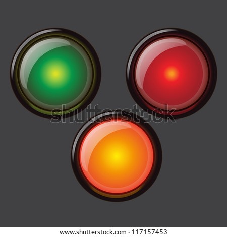three bright vector of a button similar to a traffic light