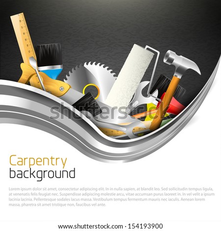Hand tools on dark background and place for your text - Carpentry background
