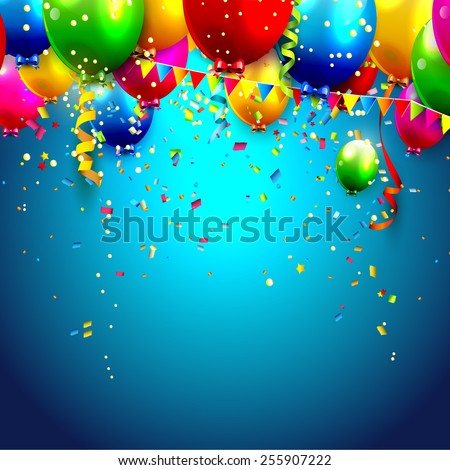 Colorful Balloons And Confetti - Vector Background - 255907222 ...