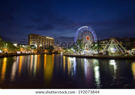MALACCA, MALAYSIA - MARCH 23: Malacca eye on the banks of Melaka river on MARCH 23, 2014 in Malacca, Malaysia. Malacca has been listed as a UNESCO World Heritage Site since 7 July 2008.
