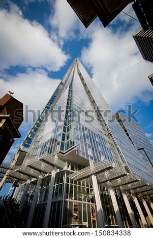 LONDON-AUGUST 15: The glass Shard building at london bridge, just over 2 years old is the tallest building in europe at over 1,000 feet (310 metres). London, August 15, 2013.