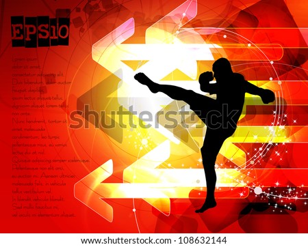 Karate poster with abstract red background - Stock Image - Everypixel