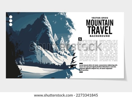 Brochure, ebook or presentation mockup ready for use, vector illustration with flat style background. Mountain background at cartoon style.  