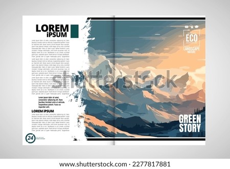 Brochure, ebook or presentation mockup ready for use, vector illustration with flat style background. Mountain background at cartoon style.  