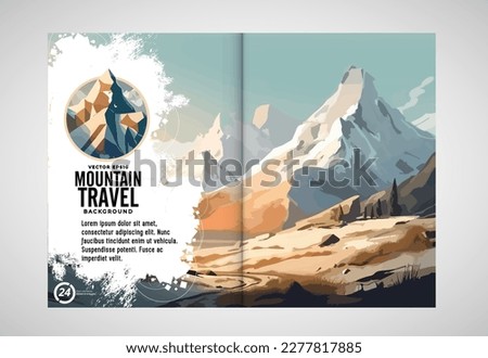 Brochure, ebook or presentation mockup ready for use, vector illustration with flat style background. Mountain background at cartoon style.  