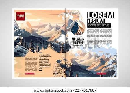 Brochure, ebook or presentation mockup ready for use, vector illustration with flat style background. Mountain background at cartoon style.  