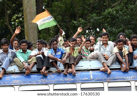 CALCUTTA; INDIA - JUNE 15: a group of hindu people riding the then political meeting June 15; 2008 in Calcutta; India