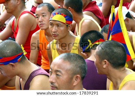 NEW DELHI, INDIA -  AUGUST 2: The monks during a protest by free Tibet August 2, 2008 in New Delhi, India