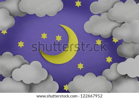 the mystery half crescent moon at the night sky with cloud