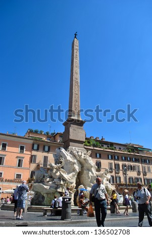 ROME - AUGUST 31: Piazza Navona is a city square in Rome, Italy. It is built on the site of the Stadium of Domitian, built in 1st century AD. August, 31, 2011 in Rome, Italy.