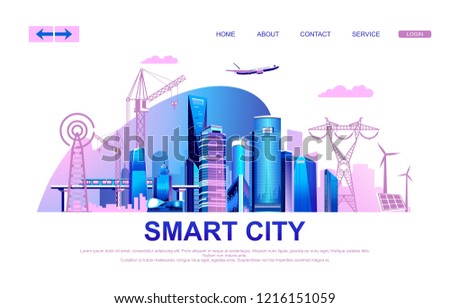 Vector illustration of a conceptual horizontal advertising banner with modern houses of a big city, infrastructure, transport and all communications, landing page,
