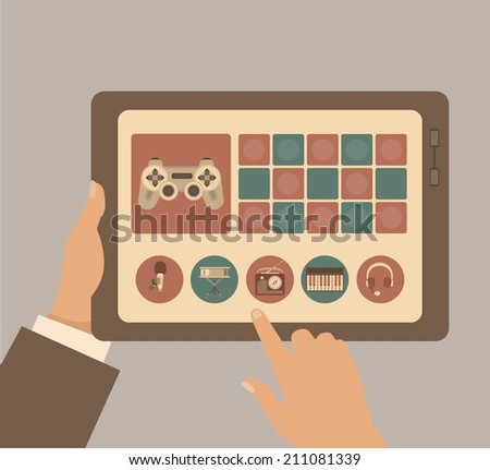 setting of games and applications on the tablet info graphic icons