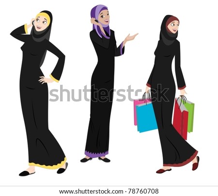 Khaliji Women Icons In Standing Positions-vector