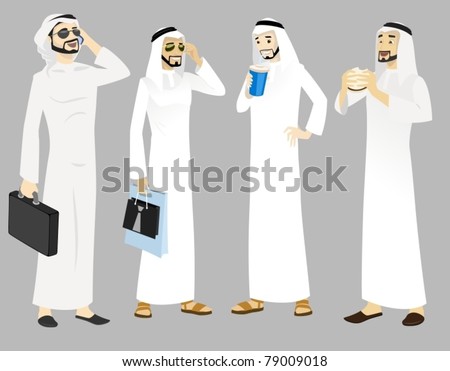 Khaliji Men Icons In Standing Positions-vector