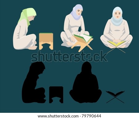 Muslim Women Reading The Holy Quran-vector